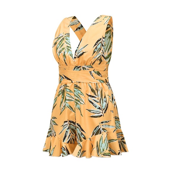 Elastic Waist One Piece Short Jumpsuit Rompers - Picture 3 of 12